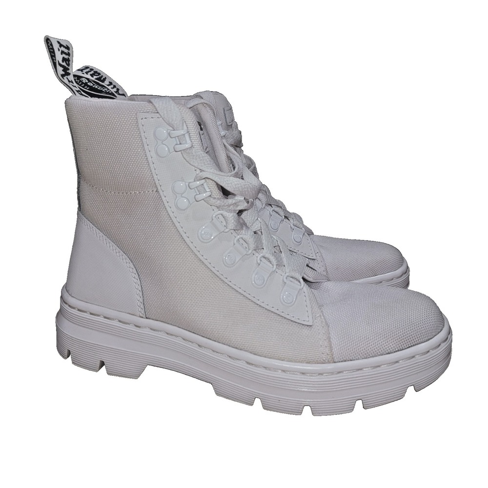 Dr Martens Combs White Nylon Combat Boots Womens Size 7 AirWair Ankle Doc Casual